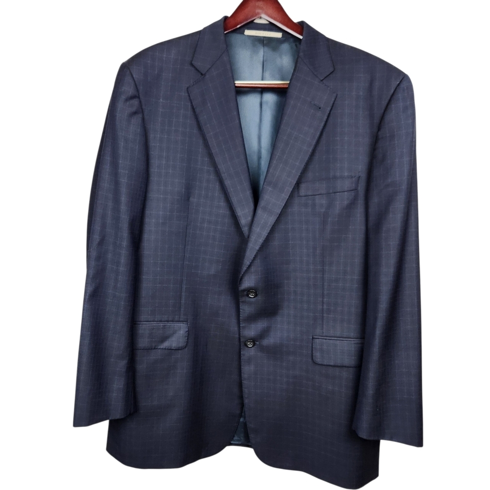 Burberry 100% Wool Blue Windowpane Plaid Blazer Dinner Jacket Mens Size 46L